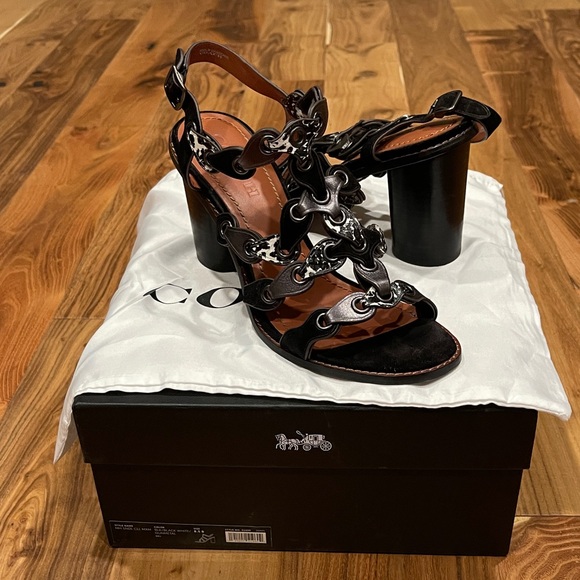 Coach Black Chunky Heel Sandals - Picture 1 of 5